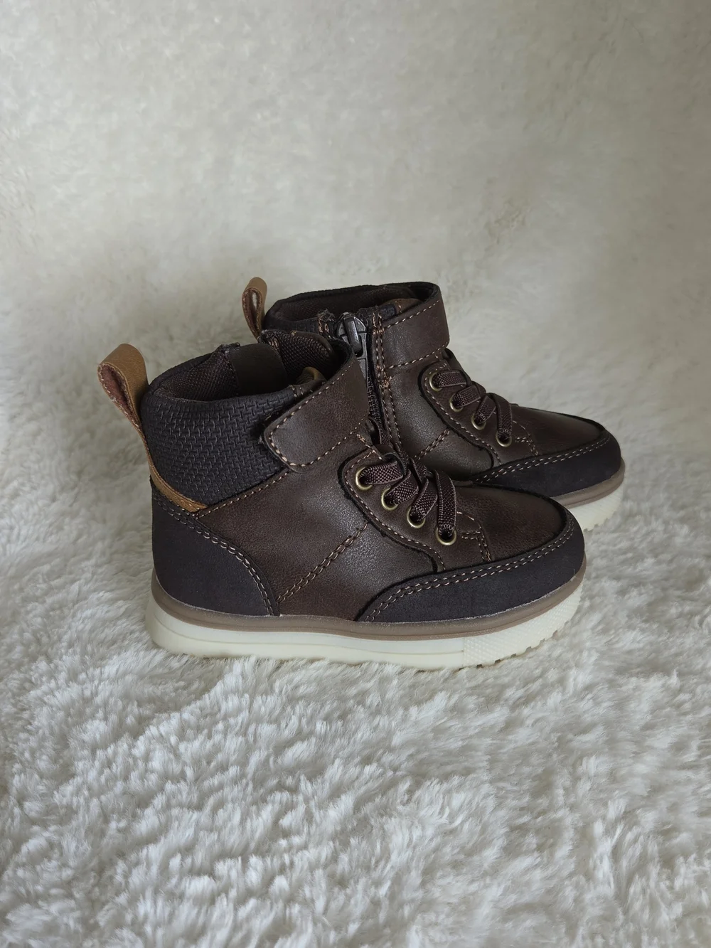 Kids Brown High-Top Lace-Up Boots